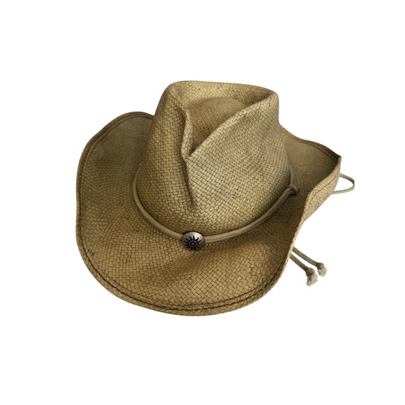 Scala Western Style Straw Cowboy Hat Natural Fiber Sun Concho Tan L XL - Picture 2 of 4